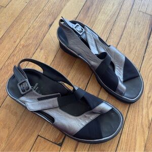 Thierry Rabotin Metallic Pewter and Black Slingback Sandals